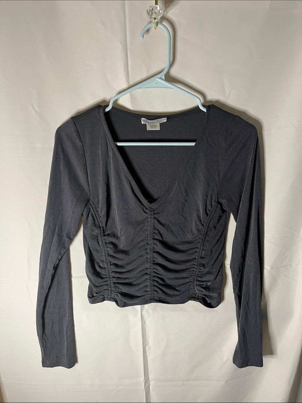 URBAN Romantics Charcoal Ruched V-Neck Long Sleeve Top